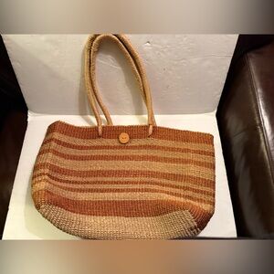 Woven Straw Tote Bag in Tan and Brown